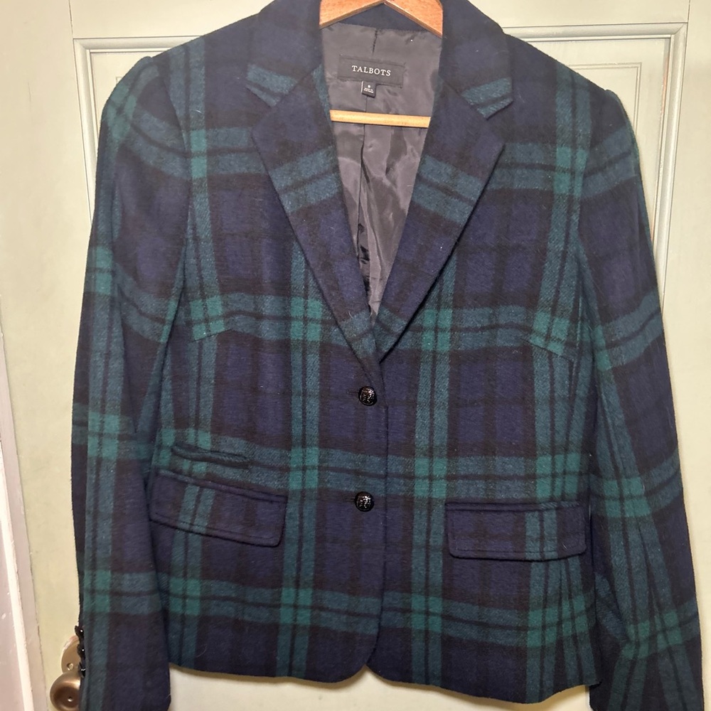 Talbots Women's Green and Black Plaid Blazer